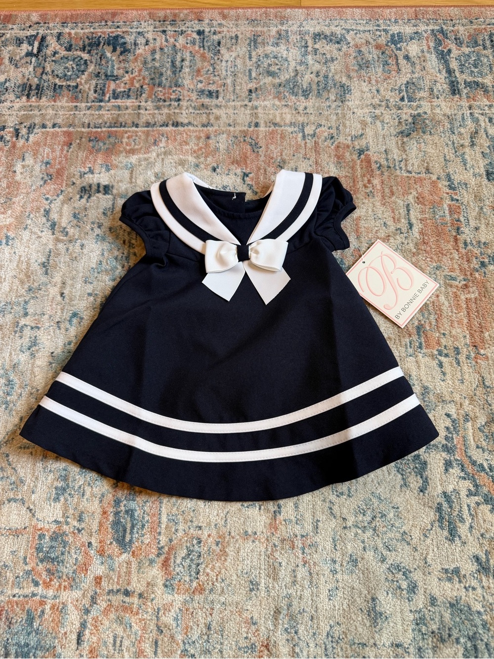 Bonnie Baby Navy Dress with White Sailor Trim and Bow